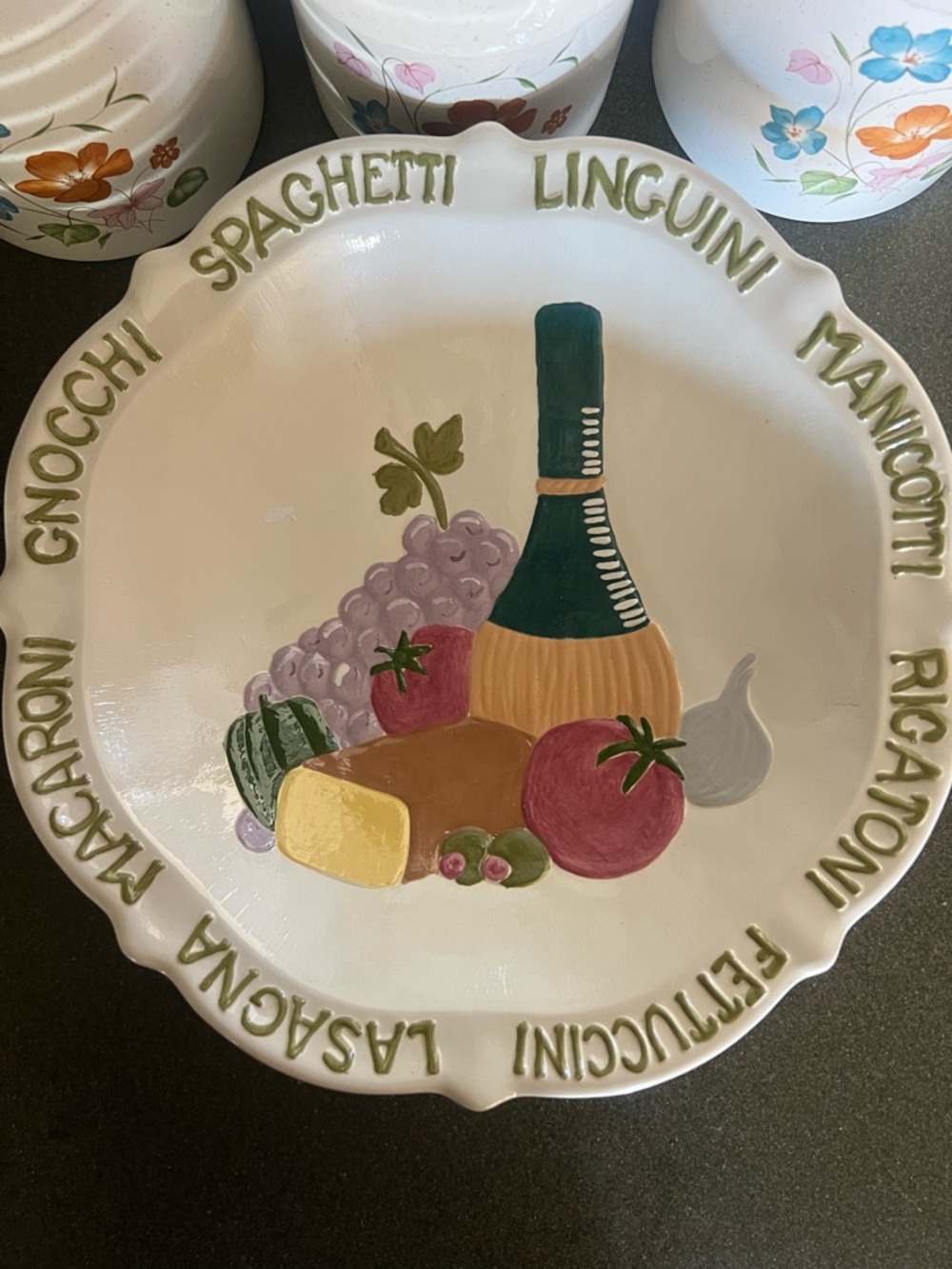 Hand-Painted Ceramic Pasta Serving Bowl - Cream with Multicolor Motif